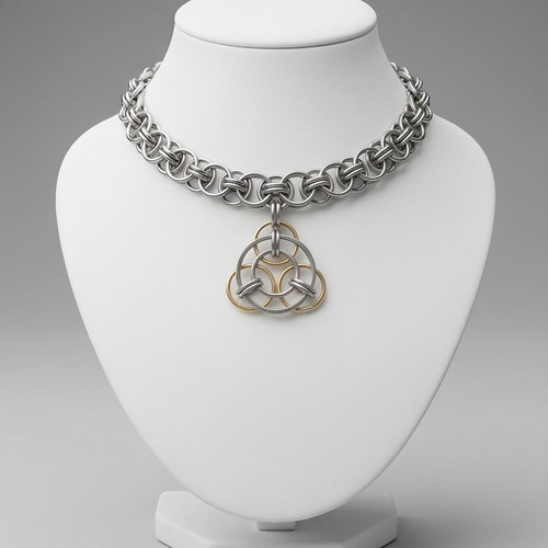 Stainless steel choker with unique charm new, gold and silver