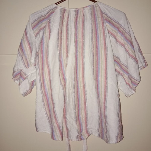 Linen blouse with silver details used, sizes M-XL, white multicolor