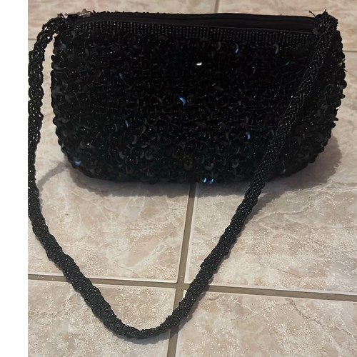 Black evening bag with sequins and beads, like new