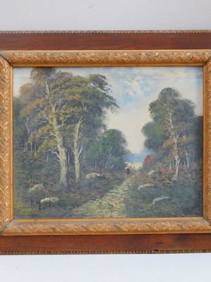 Flemish painting with ornate frame, late 19th century