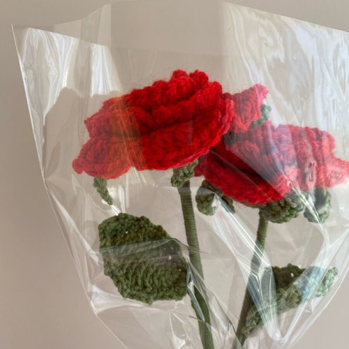 Bouquet with two knitted red roses new