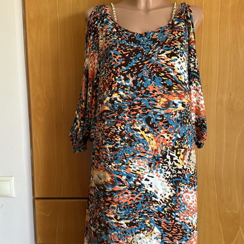 Maxi dress very elastic with chain-pearl straps and wide sleeves like new