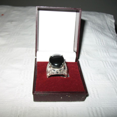 Men's ring with large hematite stone, stainless steel, new