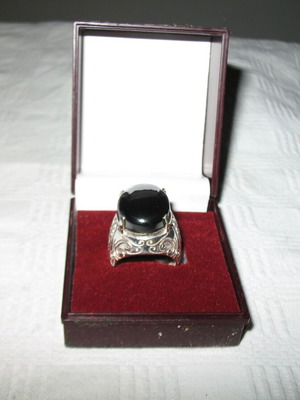 Men's ring with large hematite stone, stainless steel, new
