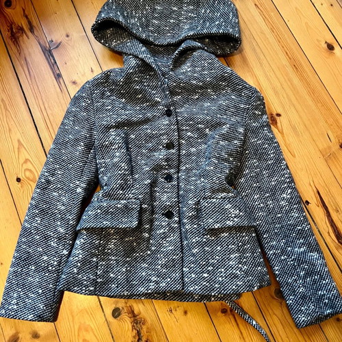 Christian Dior Tweed Coat Shirt Hooded Belt Melange like new