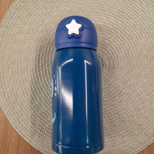 Children's metal thermos 460ml with thick plastic lid and straw