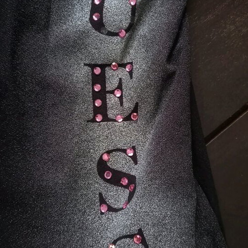 Vintage Guess top like new, black with pink crystals, elastic fabric