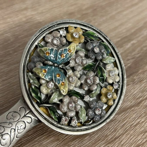 Cute metal hand mirror with flowers and handle new