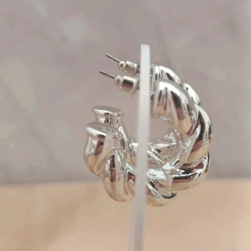 Silver braided hoop earrings new