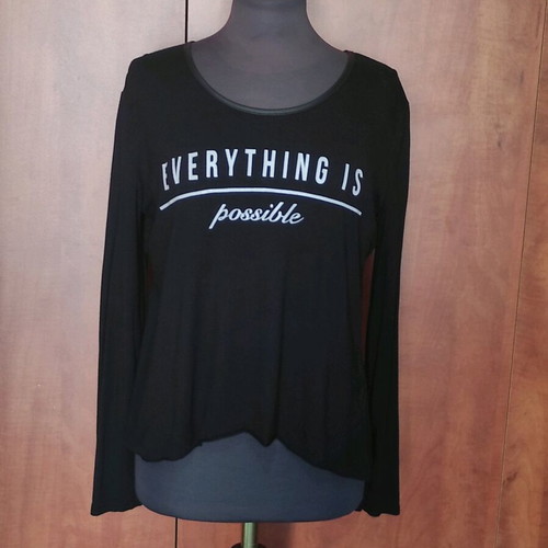 Black Long-Sleeve Eska Blouse "Everything is Possible" Like New