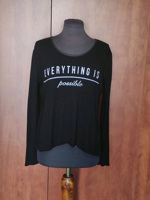 Black Long-Sleeve Eska Blouse "Everything is Possible" Like New
