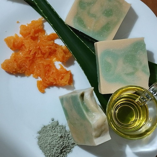 Handmade soap with aloe vera, pumpkin, green clay, avocado oil