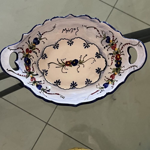 Decorative handmade plate from Milos like new, 23cm x 14cm x 6cm