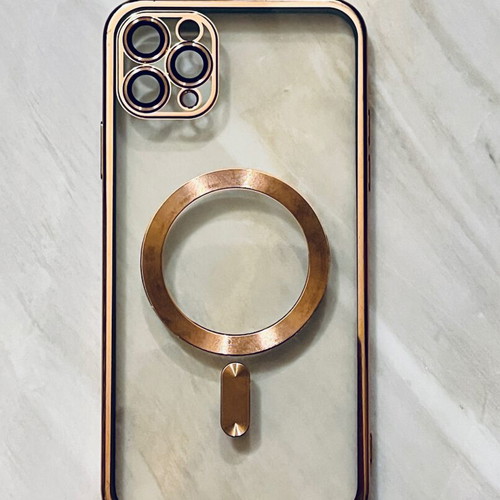 iPhone 11 Pro Max case transparent with gold details and MagSafe like new