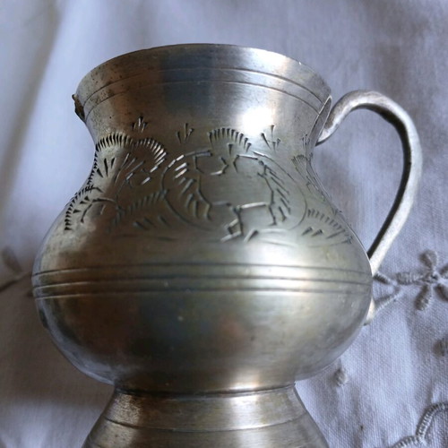 E.P.N.S. small carved antique vessel used, missing one handle