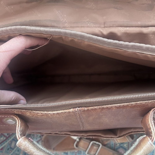 Men's leather work bag used, brown, 43x31 cm, 4 pockets