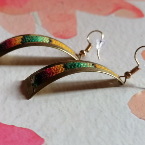 Handmade earrings new from alpaca metal and colorful woven wool