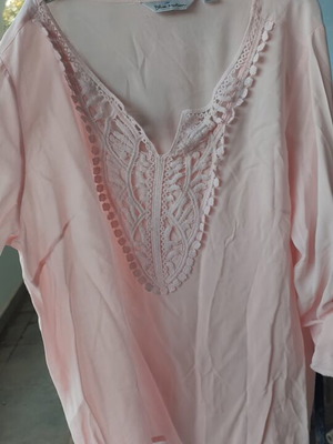 Summer blouse pale pink with embroidery and sleeve buttons, like new