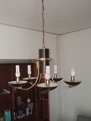 Pentagonal black and gold chandelier with gold chain