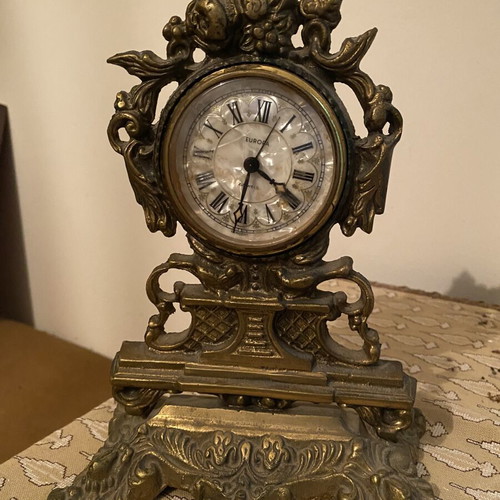 Bronze analog table clock used, condition unknown