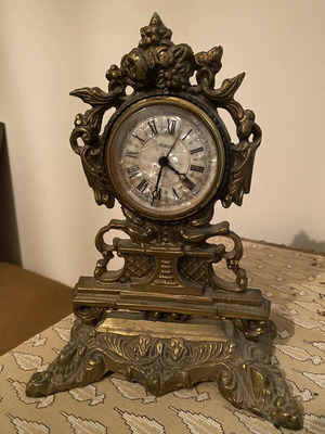 Bronze analog table clock used, condition unknown
