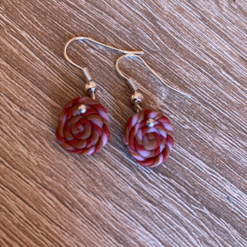 Handmade earrings made of clay, multicolored