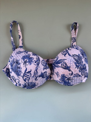 Calzedonia swimwear top, white and blue pattern with sequins, XL-XXL