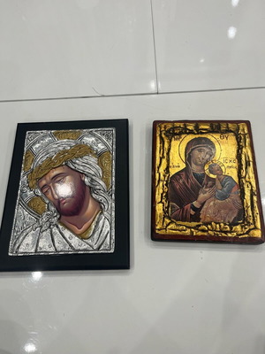 Religious icons used, pack of two, Christ 18x23 and Virgin Mary 15x19