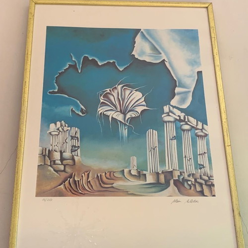 Silk screen printing used by famous Swiss painter in gold frame