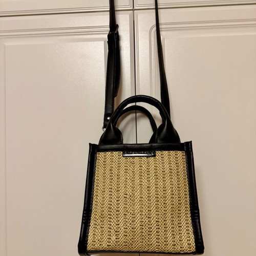 Elena Athanasiou Street 52 woven handbag crossbody like new, natural beige and black