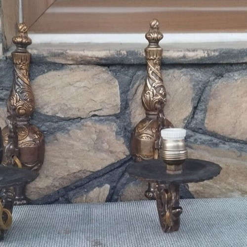 Antique brass wall lights used, set of 2
