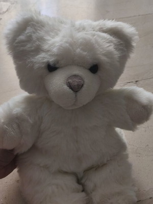 White plush teddy bear used, 30cm height, vintage style
