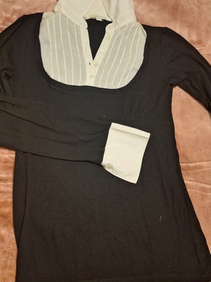 Bershka cotton thin black shirt with white details used