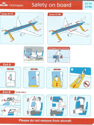 KLM Cityhopper Embraer E 175/190 Safety Card new