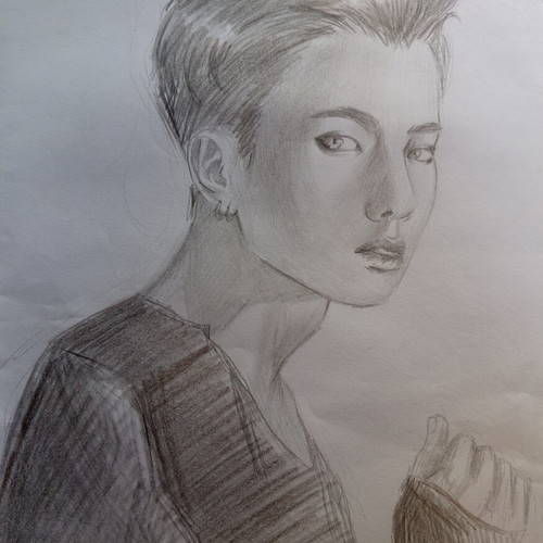 Kpop drawings like new, set of 3 pencil portraits of Taehyung and Kihyun
