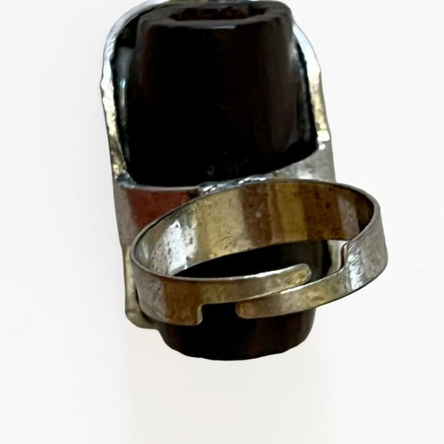 Forged ring with wooden cylinder, like new, brown and silver