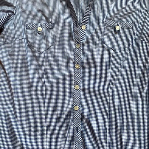 Sarah Lawrence women's short-sleeve checkered shirt, blue white