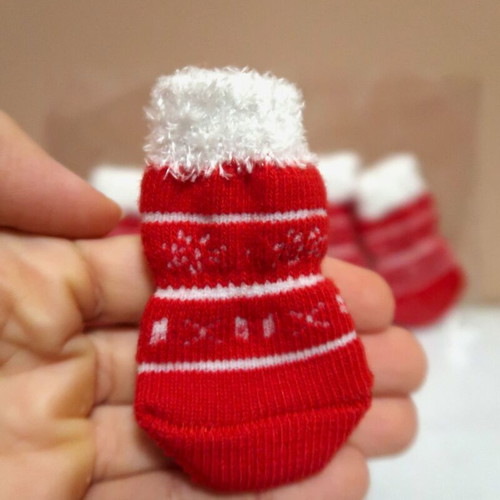 Socks for small dogs or cats new, Christmas red with anti-slip pads