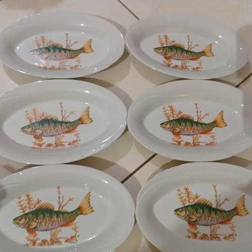 Porcelain fish serving set 6 pieces Company Diamond Razgrad 1980s