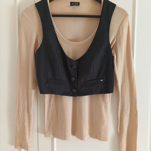 Armani Jeans Y2K long sleeve top with faux-layer vest, beige and black