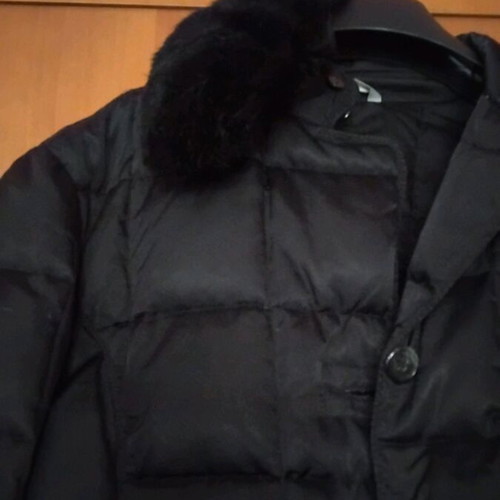 Stefanel satin jacket like new, black with fur collar
