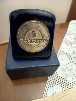 Συλλεκτικό διακοσμητικό Olympic Airways από μπλε γυαλί και ασήμι