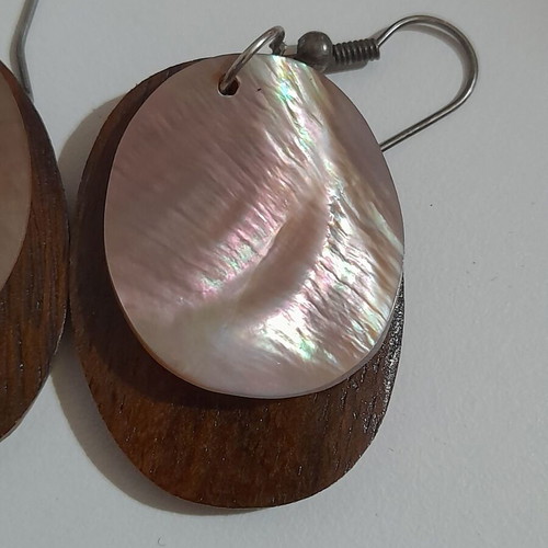 Boho ethnic earrings new, wooden with mother of pearl details