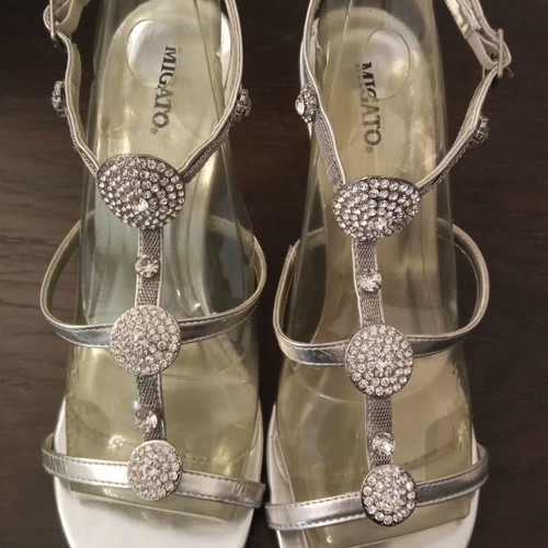 Migato sandals used, leather silver with crystals, size 39