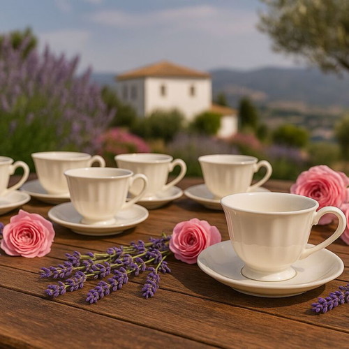 Wedgwood Queen's Ware Queen's Plain set of 6 cups with saucers like new
