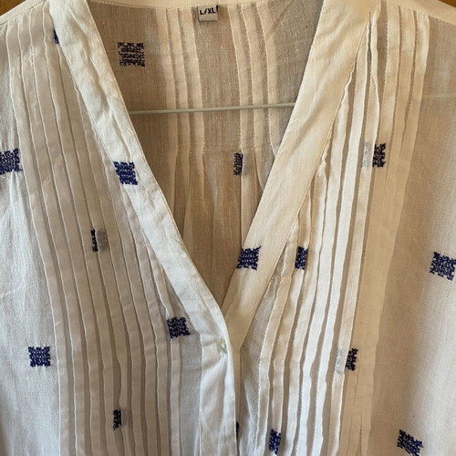 Semi-transparent embroidered shirt XL, white and blue, new