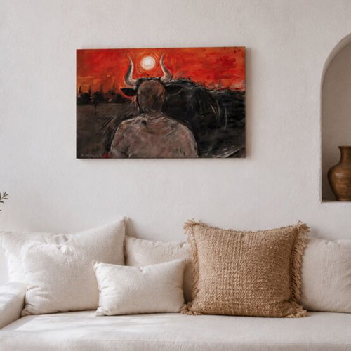 The Solstice Bull Original Neo-Expressionist Canvas Painting by Olivia