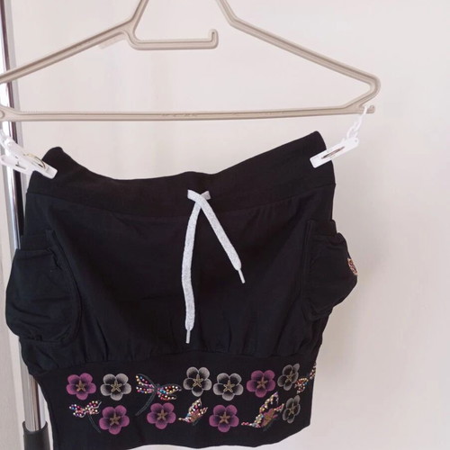 Black embroidered skirt with white top set, size S