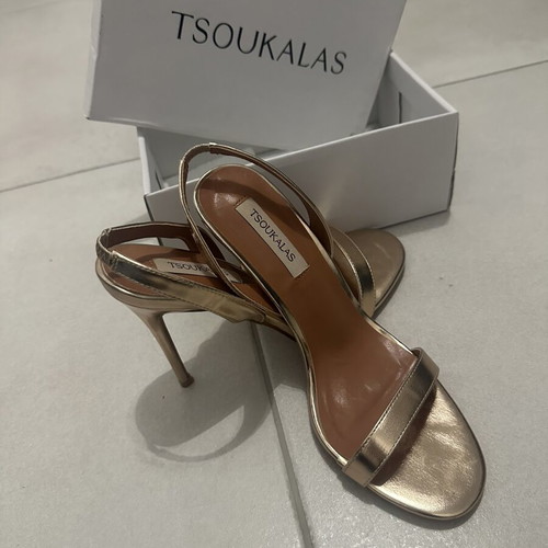Tsoukalas vintage chic gold high heel sandals 10cm
