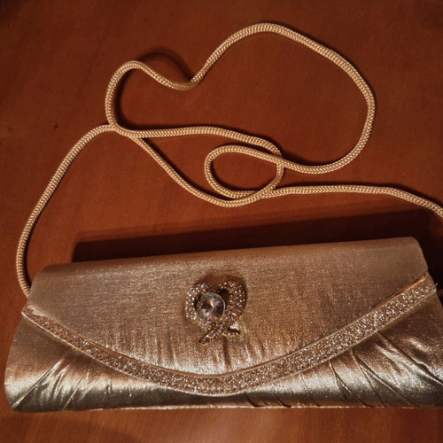 Gold Handbag New With Strap And Strass